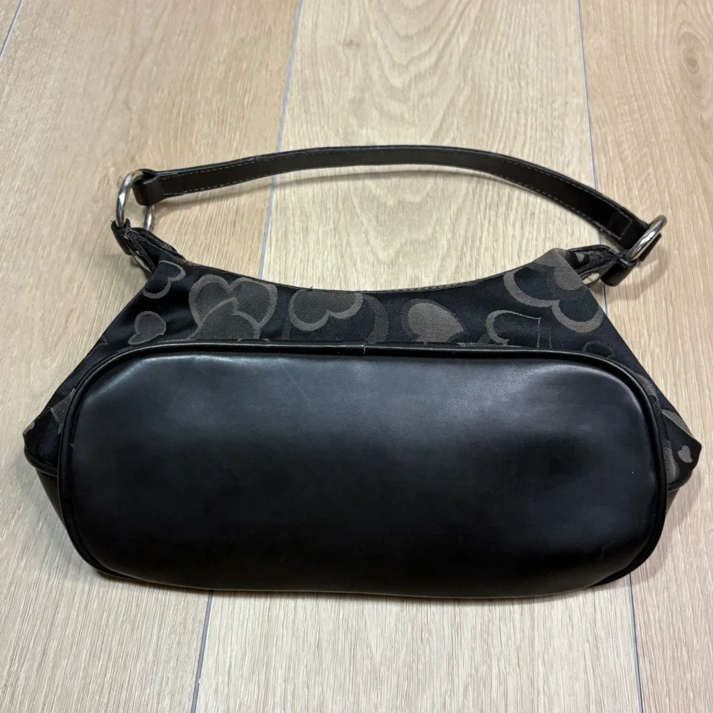 Black Heart Print Baguette Shoulder Bag Y2K Style Small Handbag 12x7
